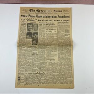 Vintage The Greenville News Newspaper February 19, 1970 Nixon Chicago 7